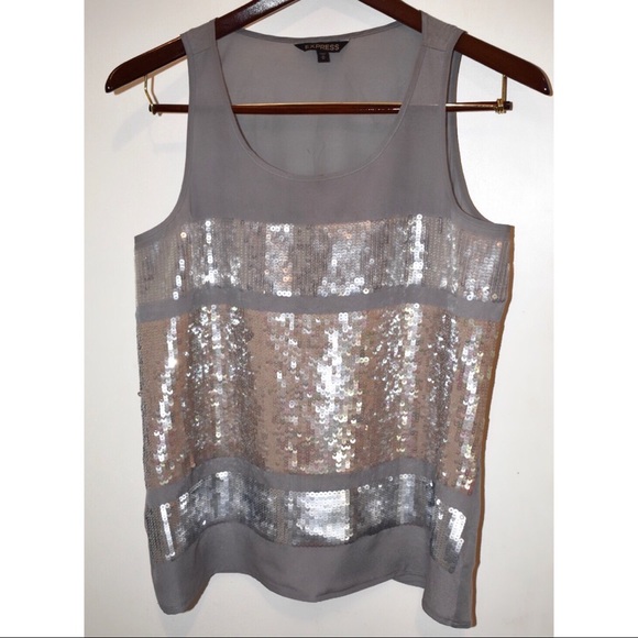 Express Silver Sequin Tank Top - Picture 1 of 4